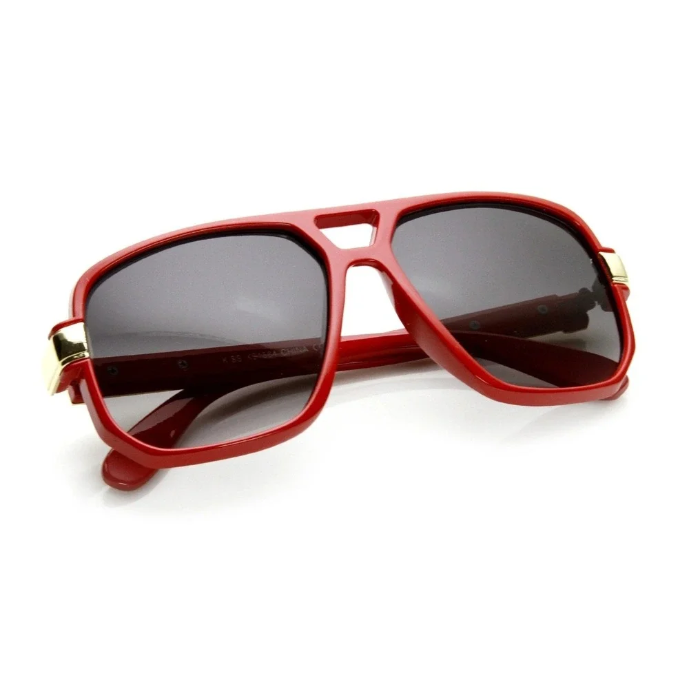 Aviator Sunglasses Unisex OS Red New Oversized Square Gold‎ Accent Flat Top